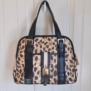 L.A.M.B. Y2K Leopard Print Coated Canvas Black Leather Shoulder Bag Satchel